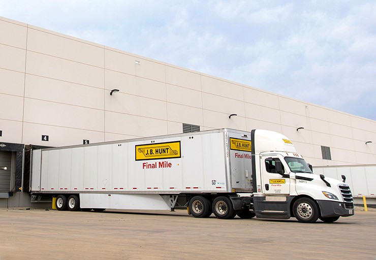 J.B. Hunt Final Mile truck and trailer parked in a loading bay